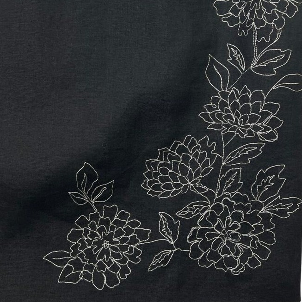 Talbots Linen Sheath Dress 12P Petite Sleeveless Black Tan Embroidered - Picture 7 of 8